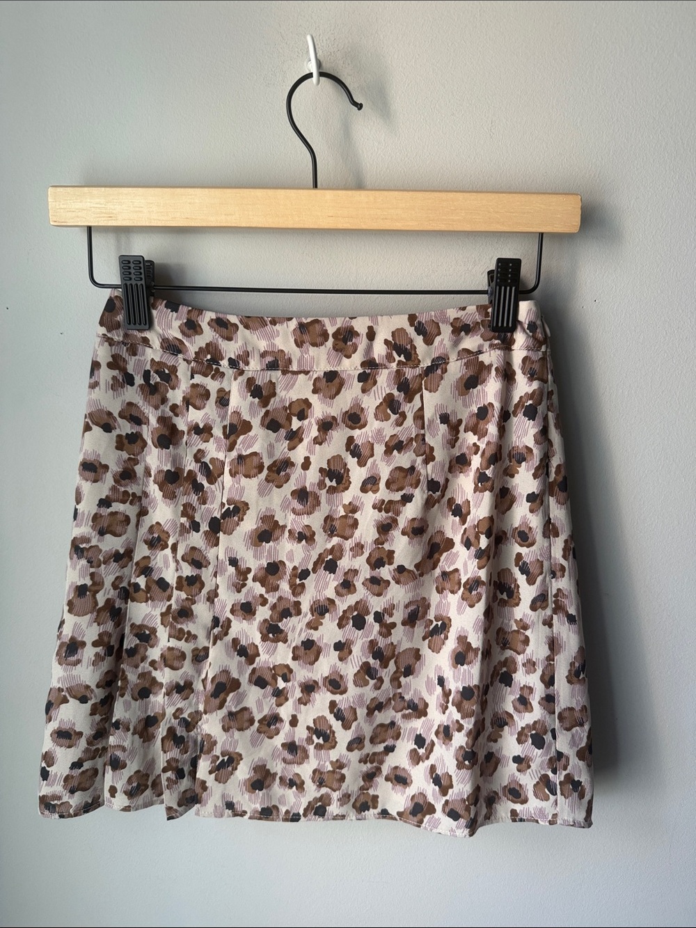 Sage The Label Leopard Print Mini Skirt Brown Pink A-Line Flowy Lined